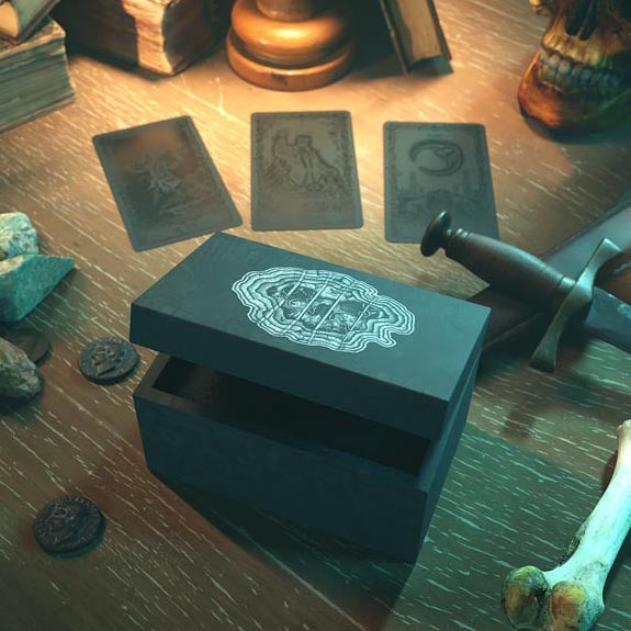 Black Wooden Tarot Box with Skull Design